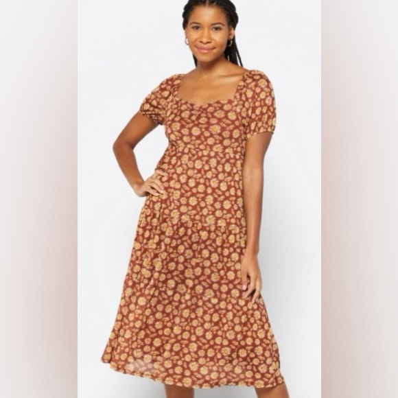 Daisy & Delilah Eliza mesh midi dress Brown Smocked Tiered Midi Sundress large - Picture 1 of 12